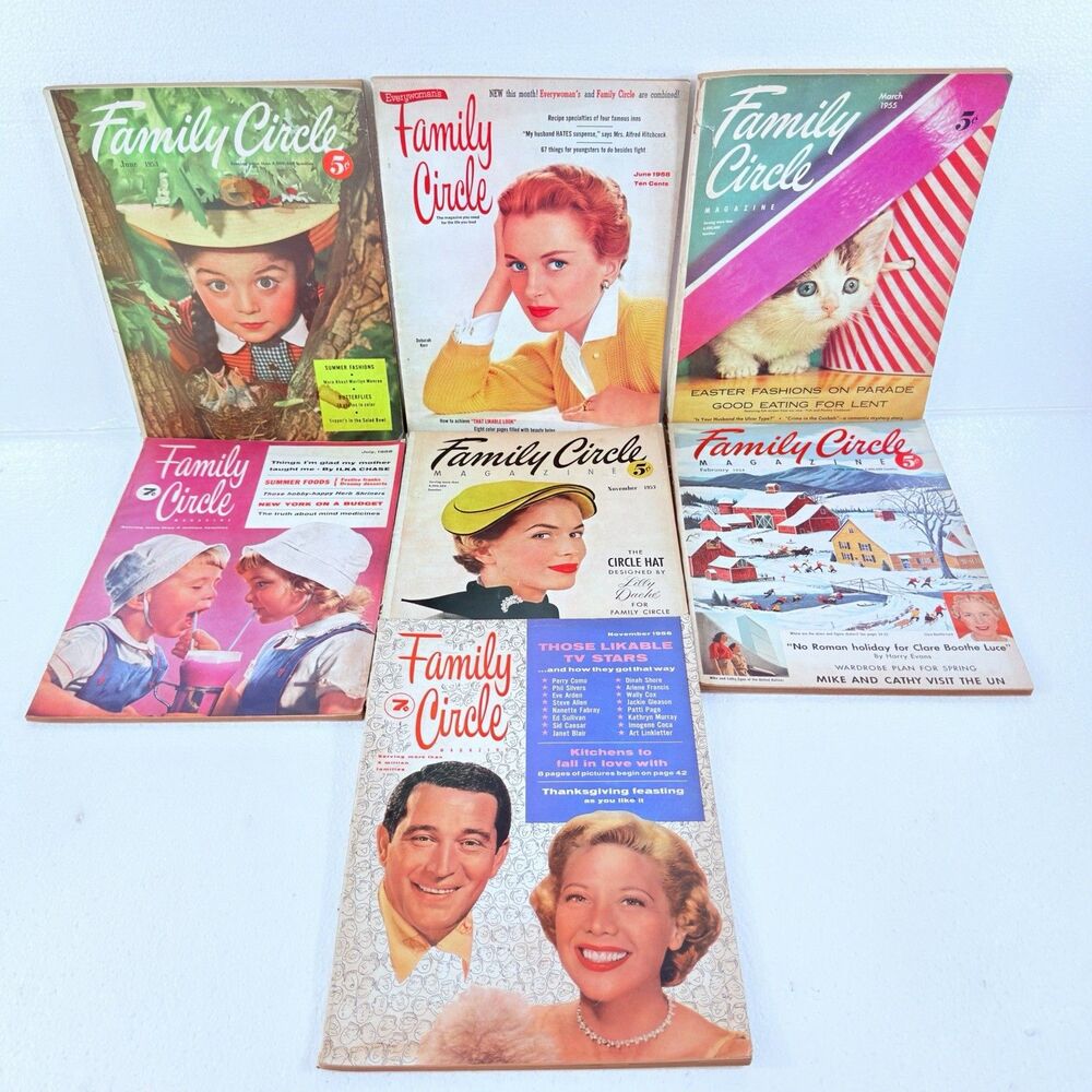 Vintage Family Circle Magazine LOT of 7 1953 - 1956 Issues Fashion Christmas